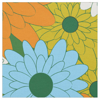 Tissu Image de l'impression verte de rétro de Flowers