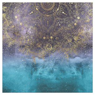 Tissu Image florale de mandala et de confettis d'or