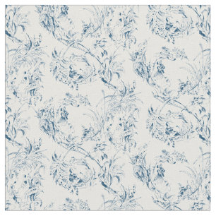 Tissu Imaginaire Floral vintage gravé bleu toile