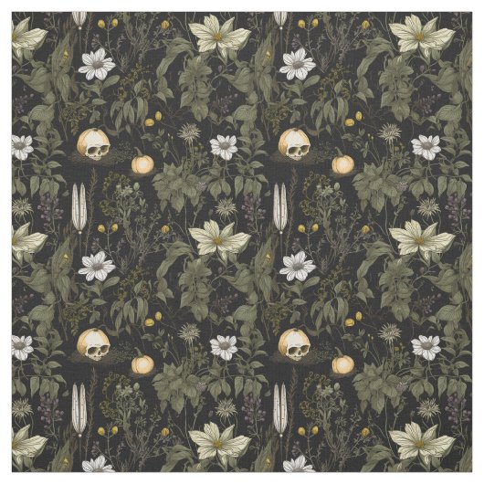 Tissu Impression crâne citrouille Cottagecore (Échantillon)