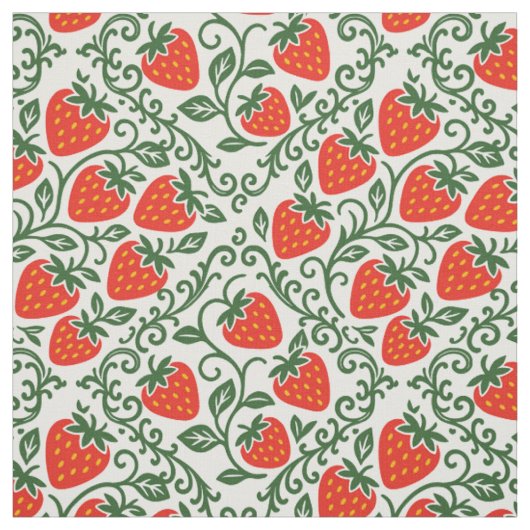 Tissu Impression de bloc de fraise d'art folklorique en (Échantillon)