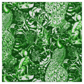 Tissu Impression de paon Art nouveau, vert forêt (Fermer)