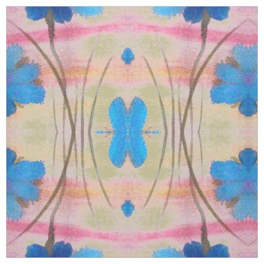 Tissu Impression florale bleu vert et rose (Échantillon)