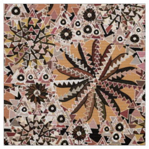 Tissu Impression Mandala Tribale, Taupe Brun Clair et Be