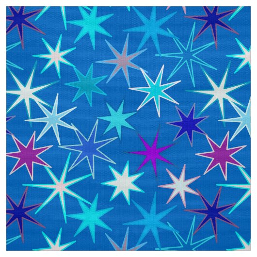 Tissu Impression Starburst moderne, Bleu Cérulean Profon (Échantillon)