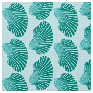 Tissu Impression, turquoise et aqua à coque de pétoncl