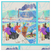 Tissu imprimé de course de yachts du 19e siècle (Fermer)