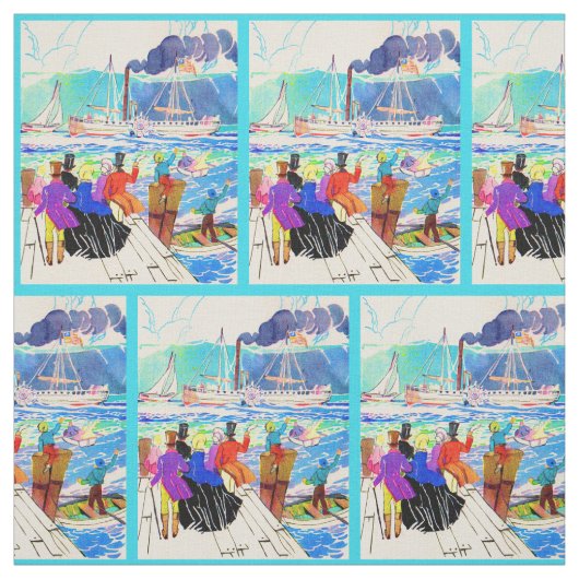 Tissu imprimé de course de yachts du 19e siècle (Échantillon)