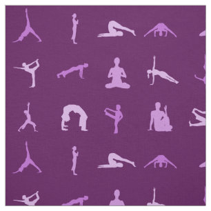 Tissu imprimé de poses de yoga violet au mètre
