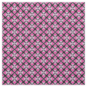 Tissu imprimé kimono floral, rose fuchsia et noir