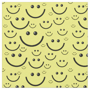 Tissu imprimé motif à visage heureux jaune