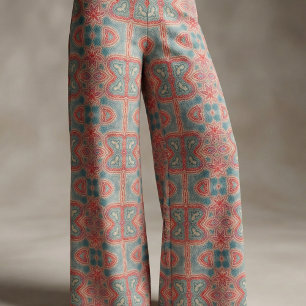 Tissu Indien Orné Boho Rouge et Motif Turquoise