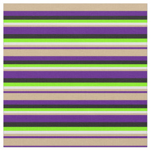 Tissu Indigo, Tan, Cyan clair, Lignes vertes et noires