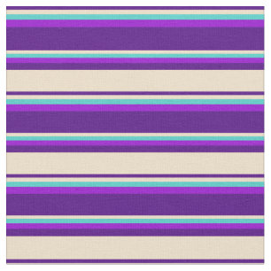 Tissu Indigo, Tan, Turquoise et Violet foncé