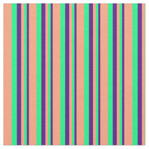 Tissu Indigo, vert et Saumon clair rayures