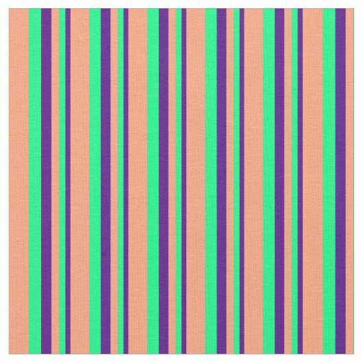 Tissu Indigo, vert et Saumon clair rayures (Fermer)