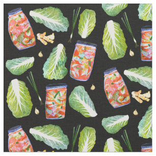Tissu Ingrédients Kimchi Aquarelle noir Motif