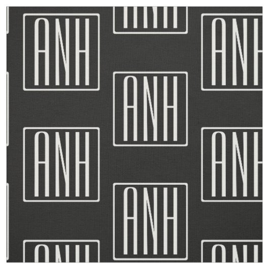 Tissu Initiales Monogramme | Blanc Sur Noir (Échantillon)
