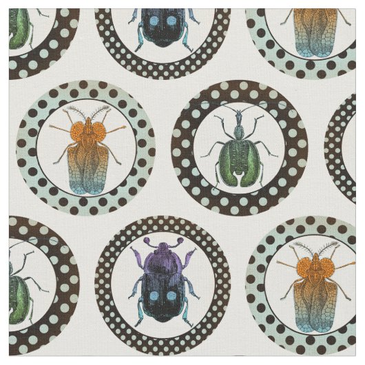 Tissu Insectes vintages Colorful Beetles Science (Fermer)