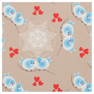 Tissu Inséparables Fluffy Et Coeurs D'Amour Rouge Sucr