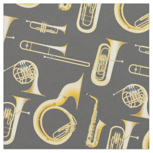 Tissu Instruments de laiton Musique musicienne Décor gri