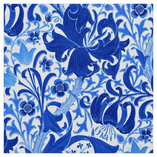 Tissu Iris de William Morris et lis, bleu de cobalt (Échantillon)