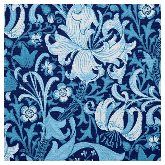 Tissu Iris de William Morris et lis, bleu d'indigo (Échantillon)