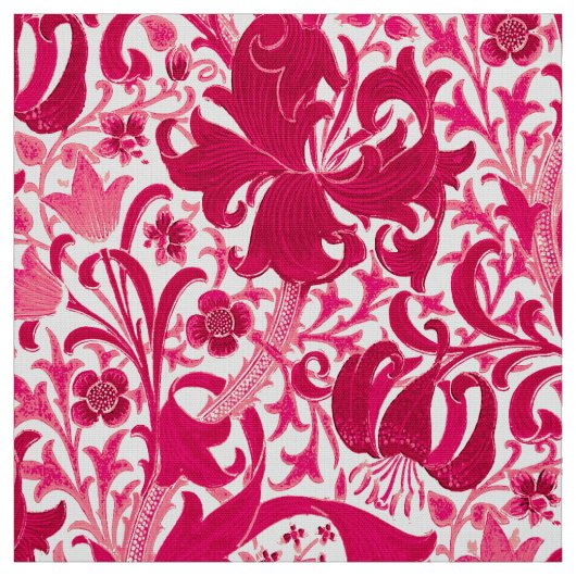 Tissu Iris de William Morris et lis, rose de fuchsia (Échantillon)