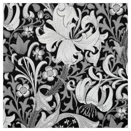 Tissu Iris et lis de William Morris, noirs et blancs (Échantillon)