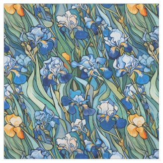 Tissu Irises Bleues Artistiques