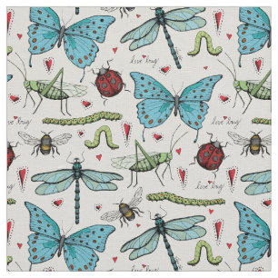 Tissu Ivory Linen Love Bug Insect Motif d'illustration