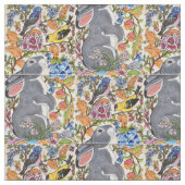Tissu Jacobean Floral Lapin Lapin Oiseaux Designer Fabri (Fermer)