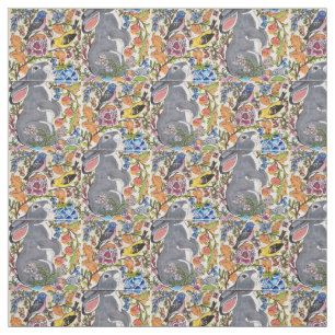 Tissu Jacobean Floral Lapin Lapin Oiseaux Designer Fabri