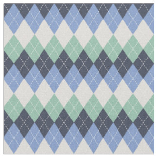Tissu Jacquard bleu et vert et gris