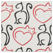Tissu J'aime des chats ! (Contours noirs et rouges sur (Fermer)