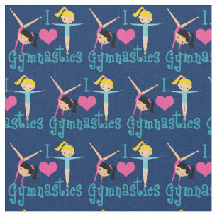 Tissu J'Aime La Gymnastique Bleue Mignonne Gymnaste