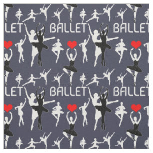 Tissu J'Aime Le Motif De Ballet. Danseurs de ballet blan