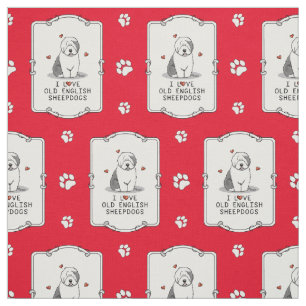 Tissu J'aime les vieux bergers anglais (Grey 1) mignonne