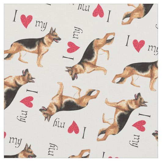 Tissu J'aime mon berger allemand (Fermer)