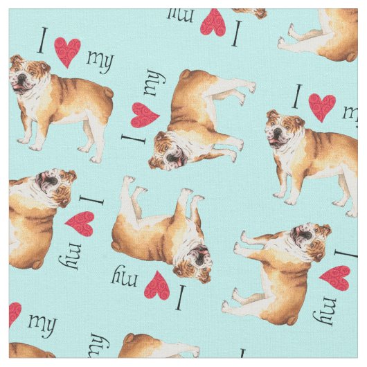 Tissu J'aime mon Bulldog (Fermer)