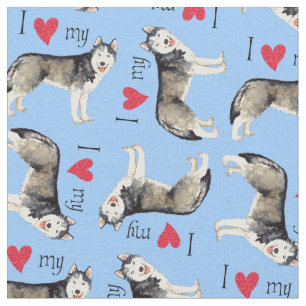 Tissu J'aime mon chien de traîneau