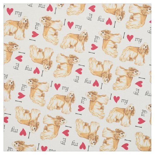 Tissu J'aime mon cocker (Échantillon)