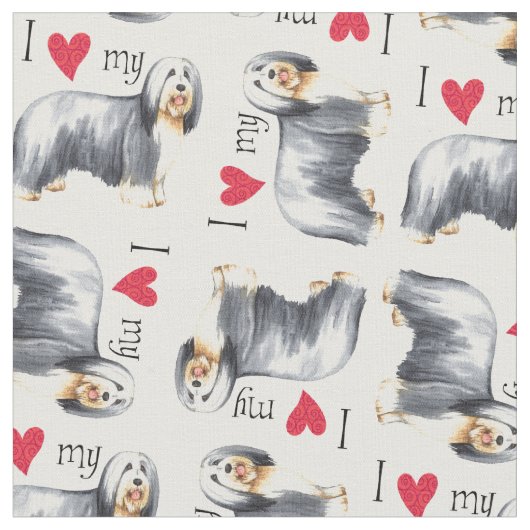 Tissu J'aime mon colley barbu (Fermer)