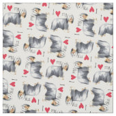 Tissu J'aime mon colley barbu (Échantillon)