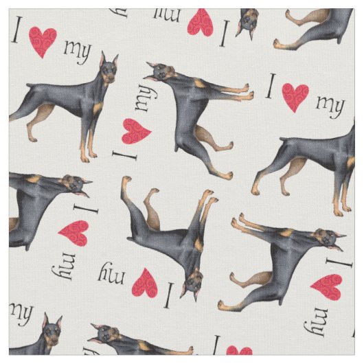 Tissu J'aime mon Doberman Pinscher (Fermer)