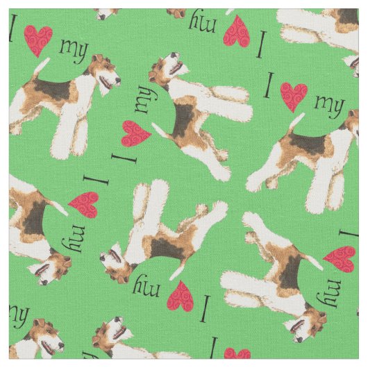 Tissu J'aime mon Fox Terrier de fil (Fermer)