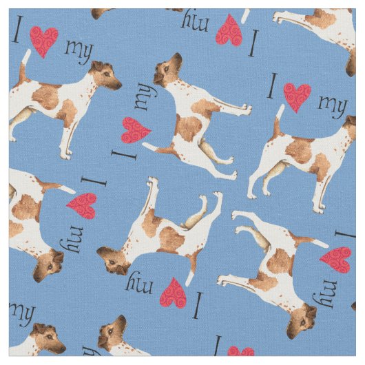 Tissu J'aime mon Fox Terrier doux (Fermer)
