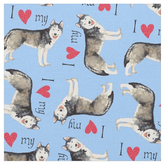 Tissu J'aime mon Husky (Fermer)
