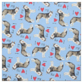 Tissu J'aime mon Husky (Échantillon)