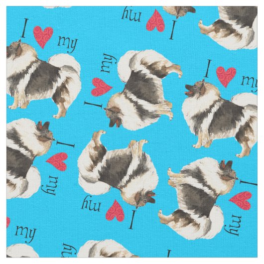 Tissu J'aime mon Keeshond (Fermer)